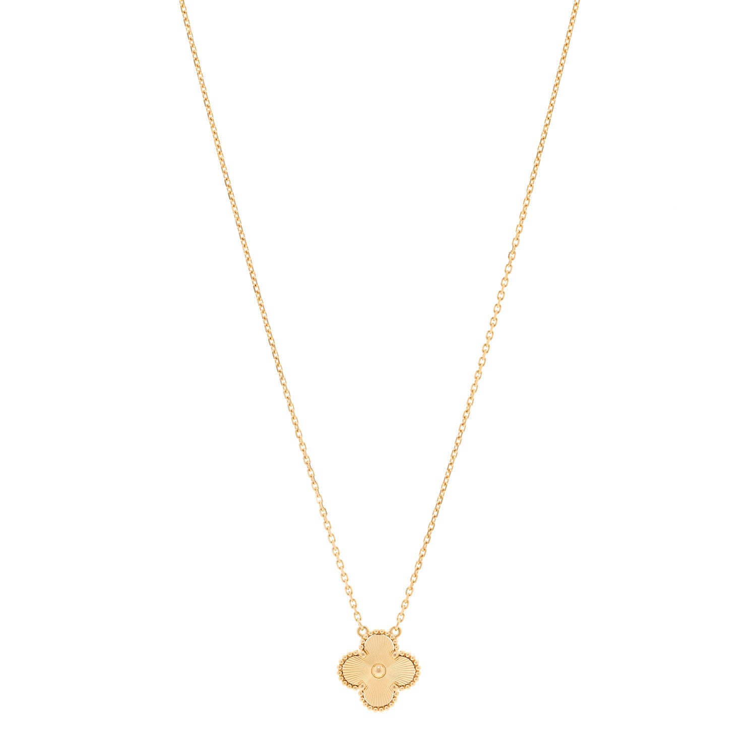 Van Cleef & Arpels 18K Yellow Gold Guilloche Vintage Alhambra Pendant Necklace 1 of 5