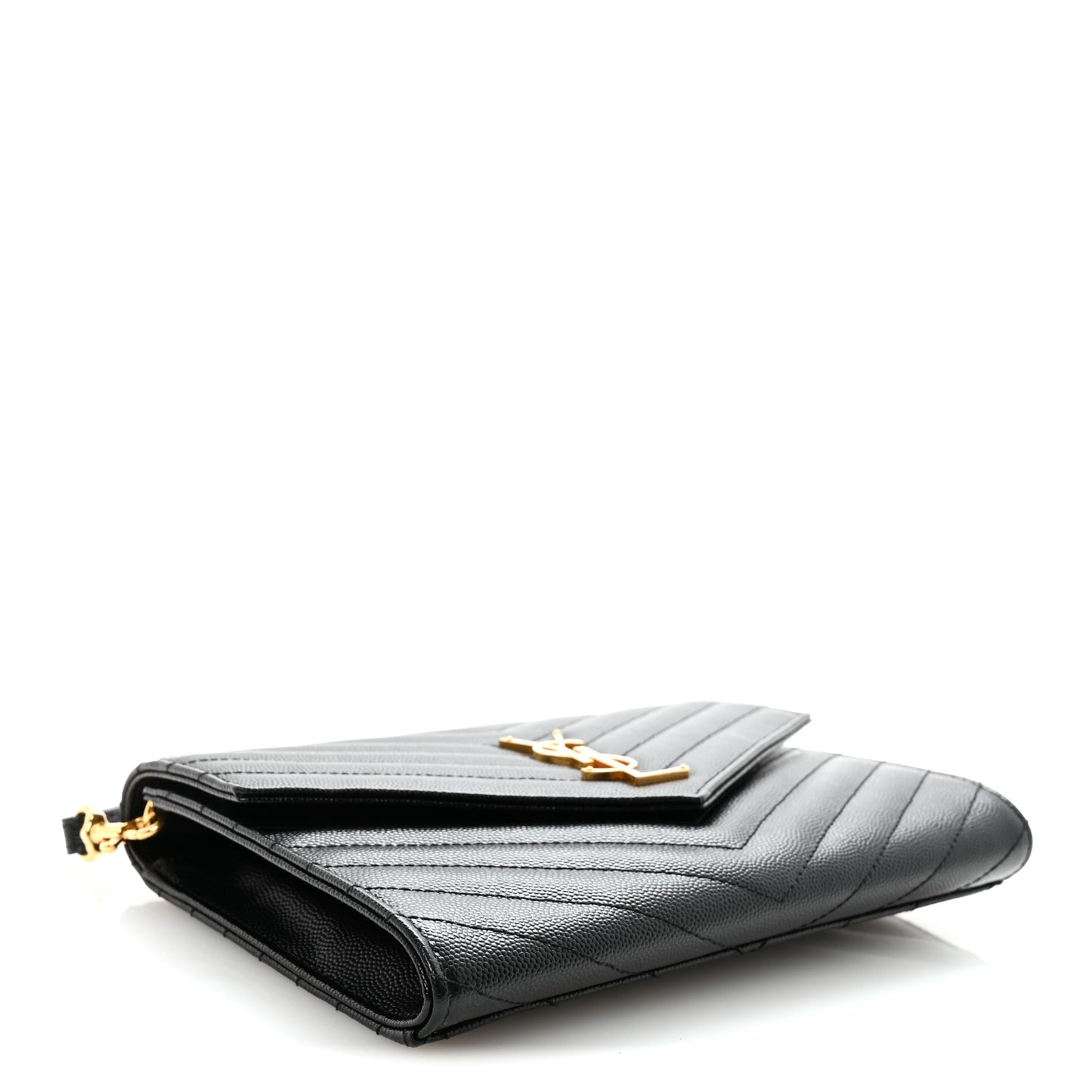 Grain De Poudre Matelasse Chevron Monogram Envelope Clutch Black