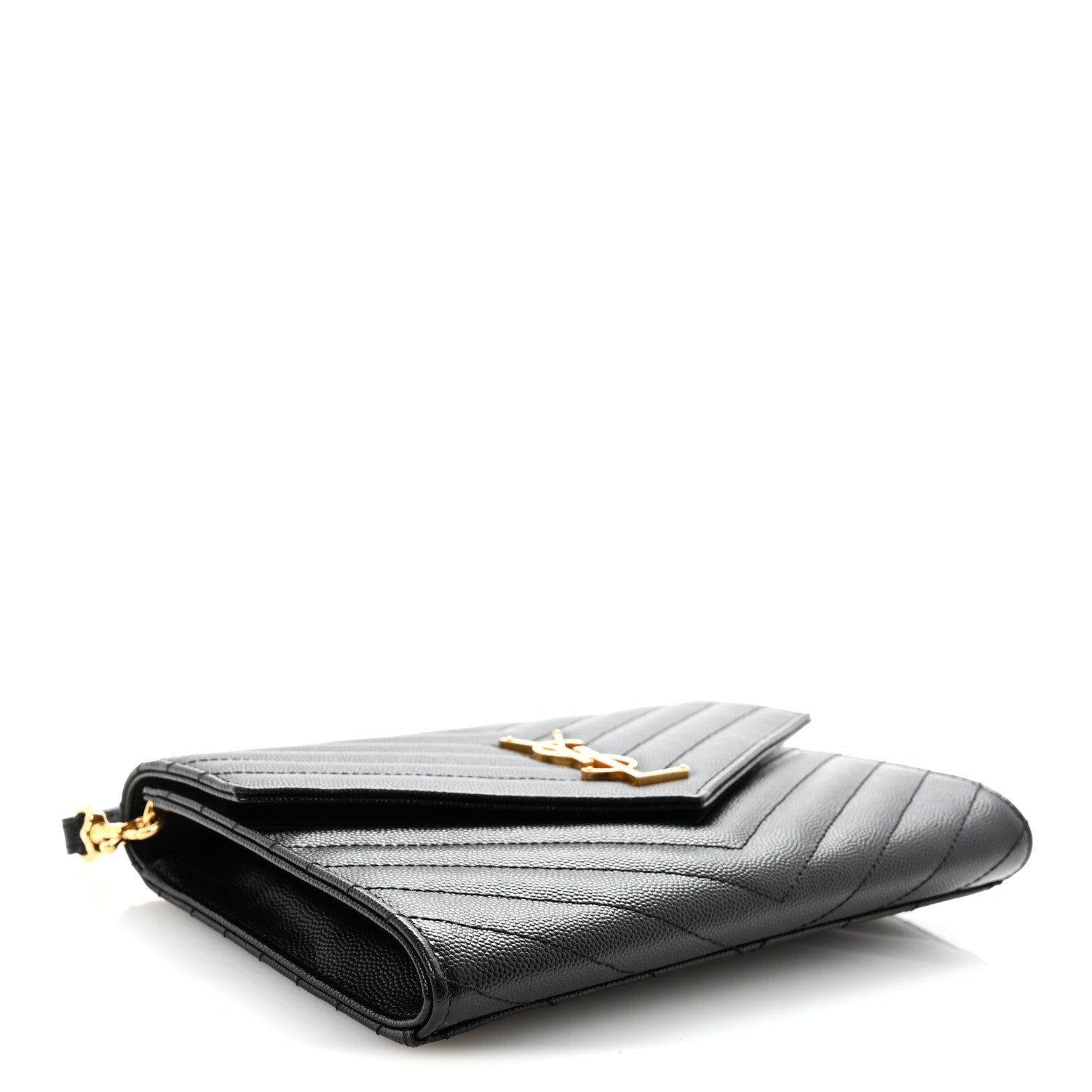Saint Laurent Grain De Poudre Matelasse Chevron Monogram Envelope Clutch Black 4 of 8
