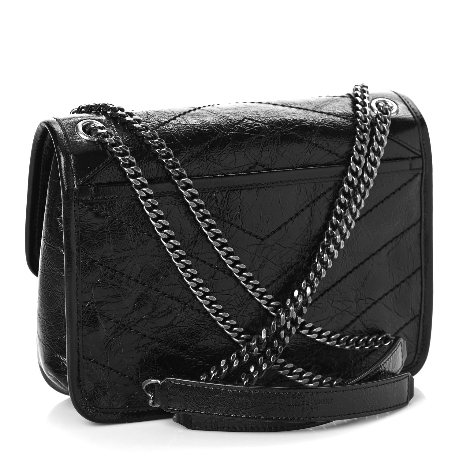Saint Laurent Crinkled Lambskin Matelasse Monogram Baby Niki Chain Satchel Black 3 of 9