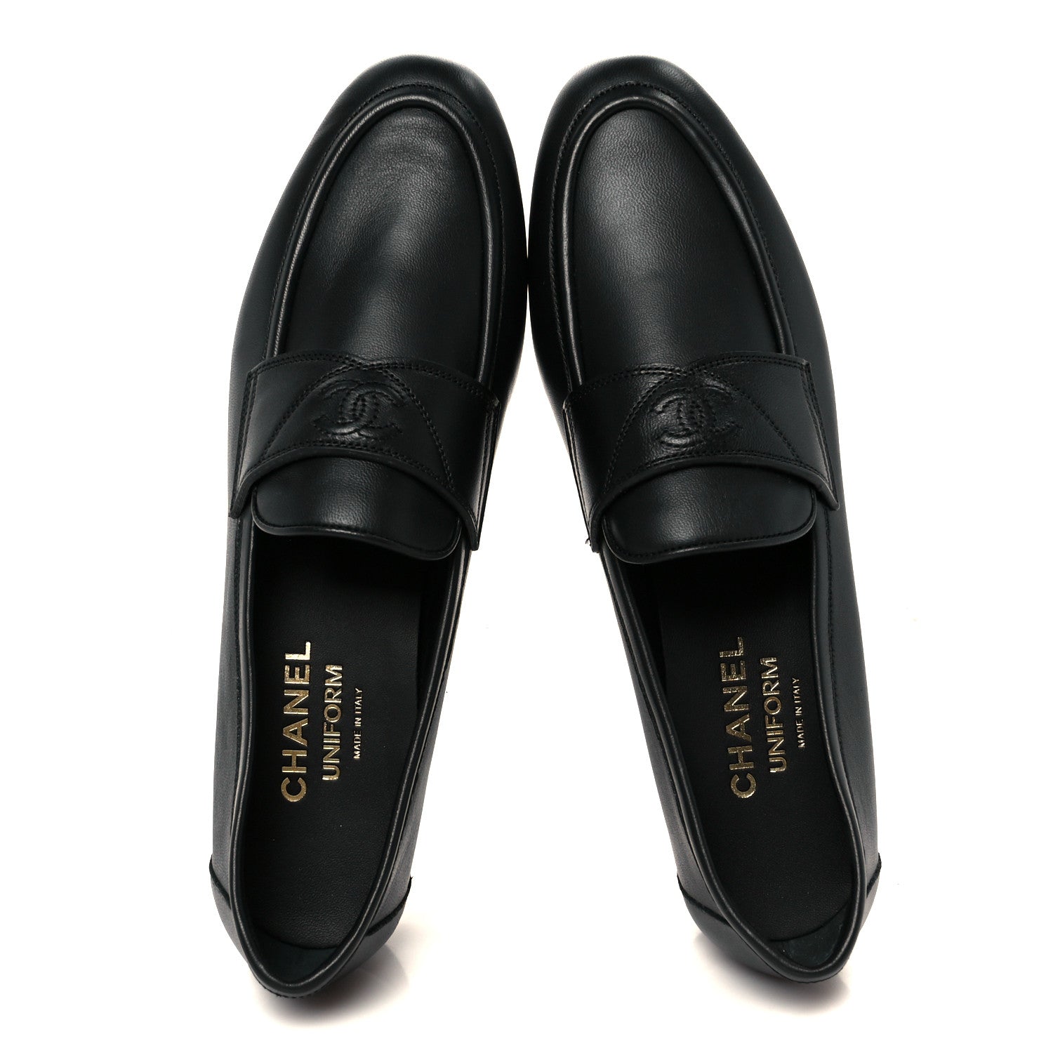 Chanel Calfskin Womens Stitched CC Loafers 38 Black 2 of 10