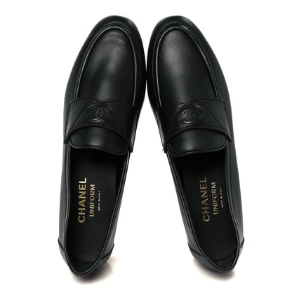 Chanel Calfskin Womens Stitched CC Loafers 38 Black 2 of 10
