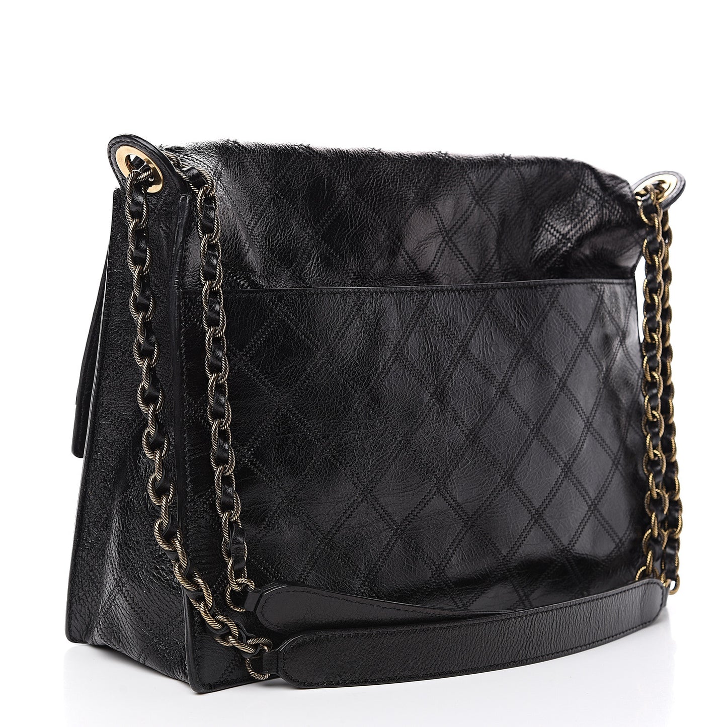 Grained Calfskin Quilted Chain Flap Black