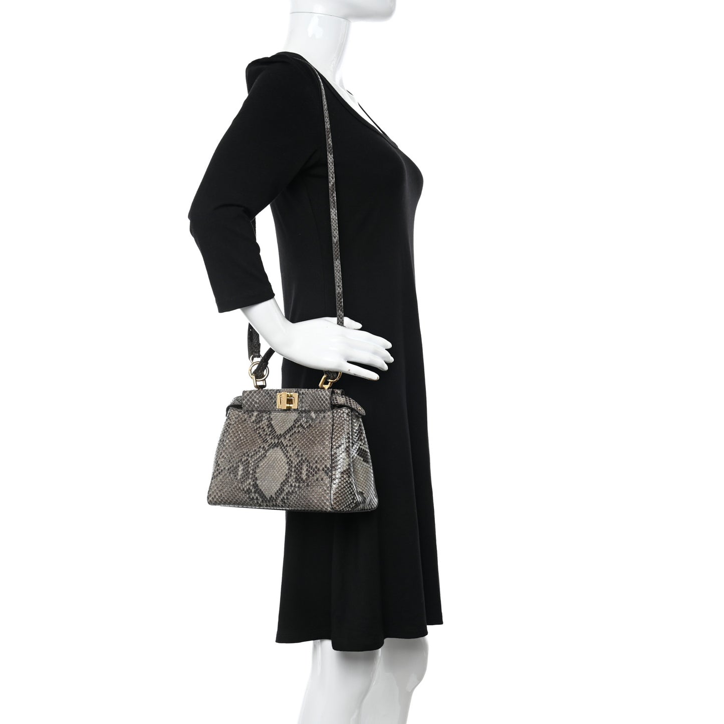 Snakeskin Camoscio Mini Peekaboo Iconic Satchel Asfalto Nocciola