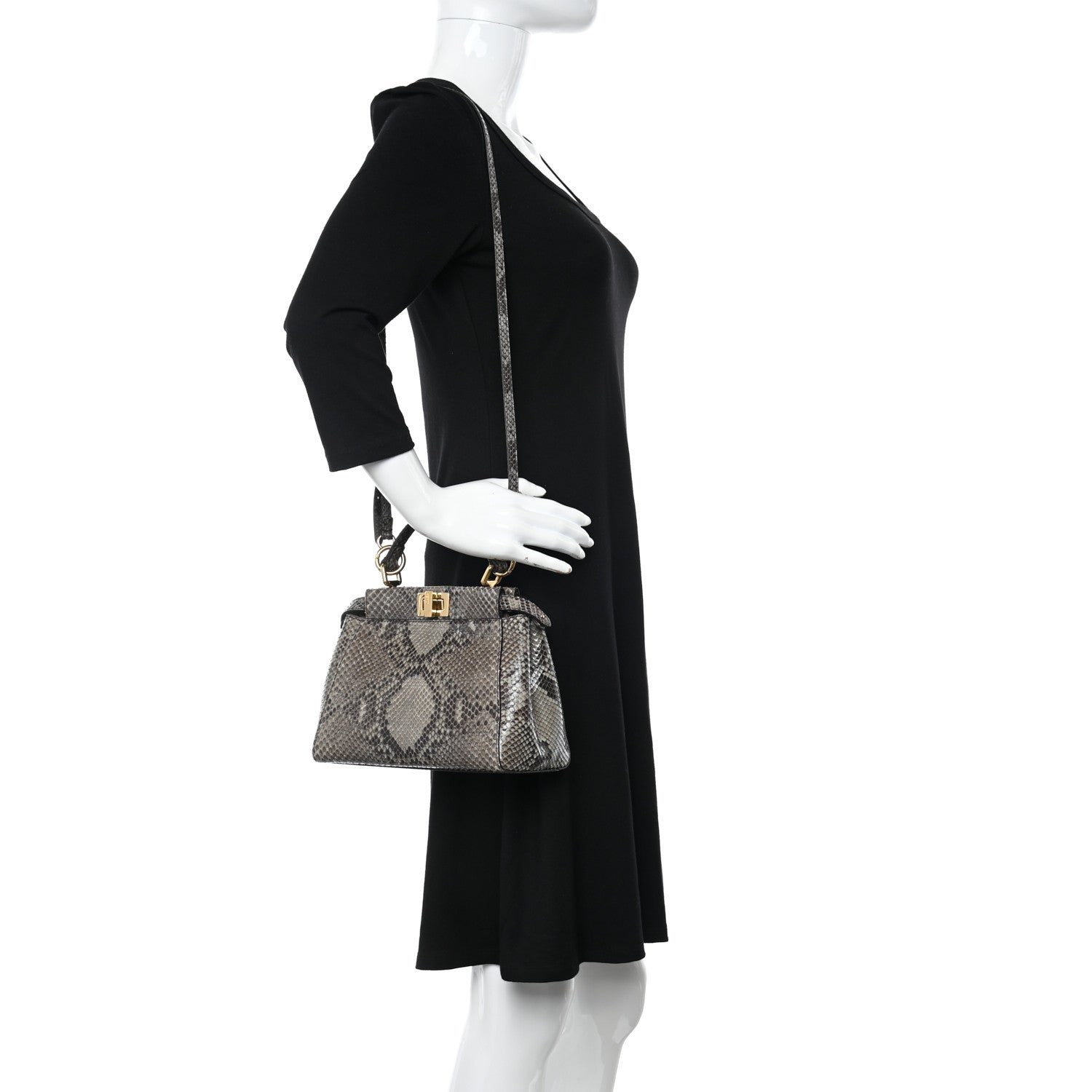 Fendi Snakeskin Camoscio Mini Peekaboo Iconic Satchel Asfalto Nocciola 2 of 12