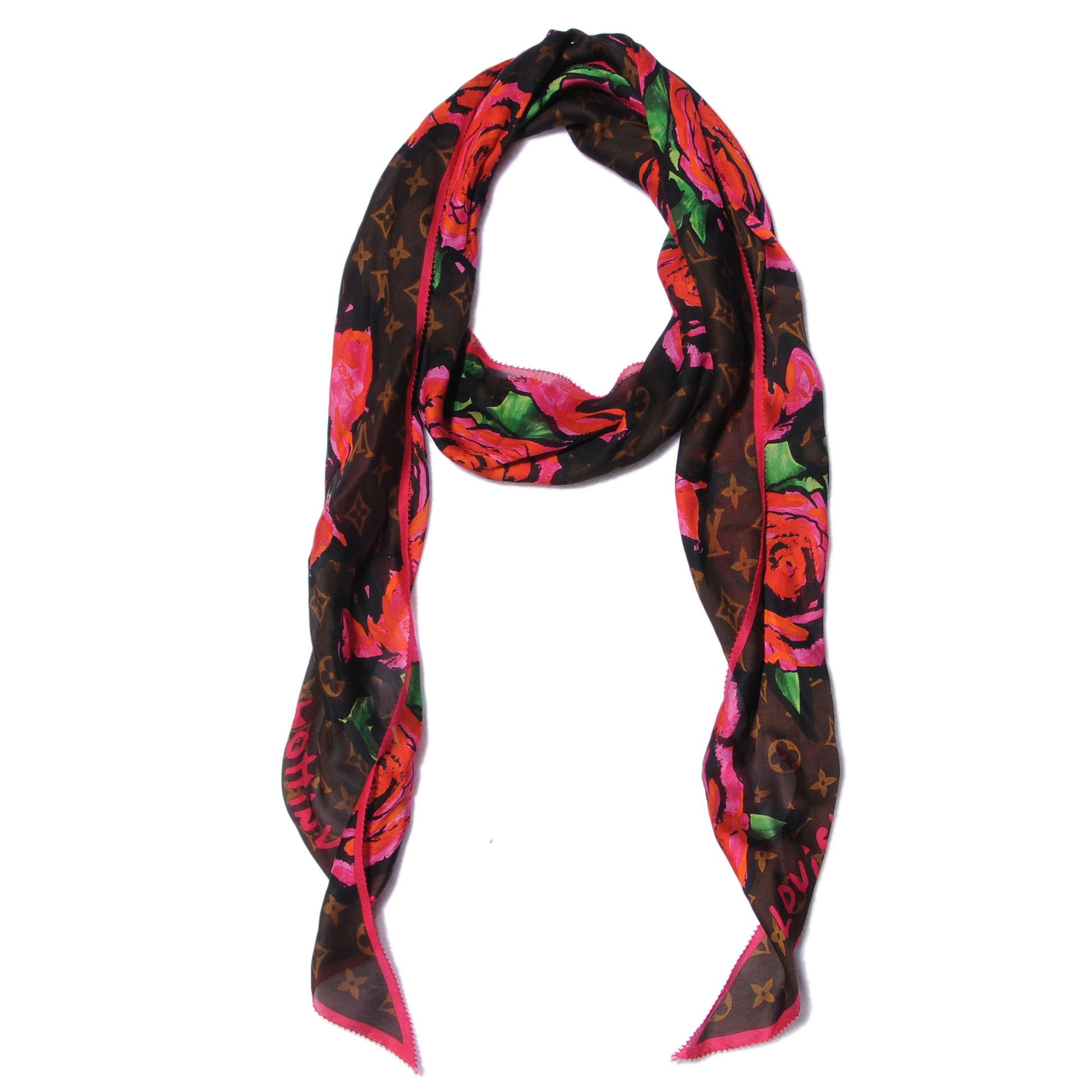Louis Vuitton Silk Monogram Roses Scarf Marron 1 of 5