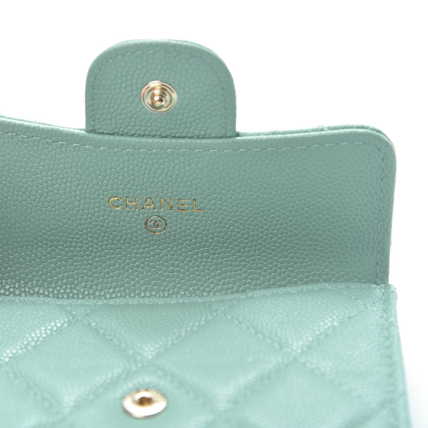 Caviar Quilted Flap Card Holder Wallet Light Blue