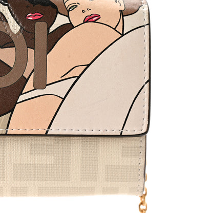Fendi Glazed Fabric Vitello Liberty FF Logo Bikini Girls Inlay Continental Wallet On Chain Bianco Perla Multicolor 13 of 14