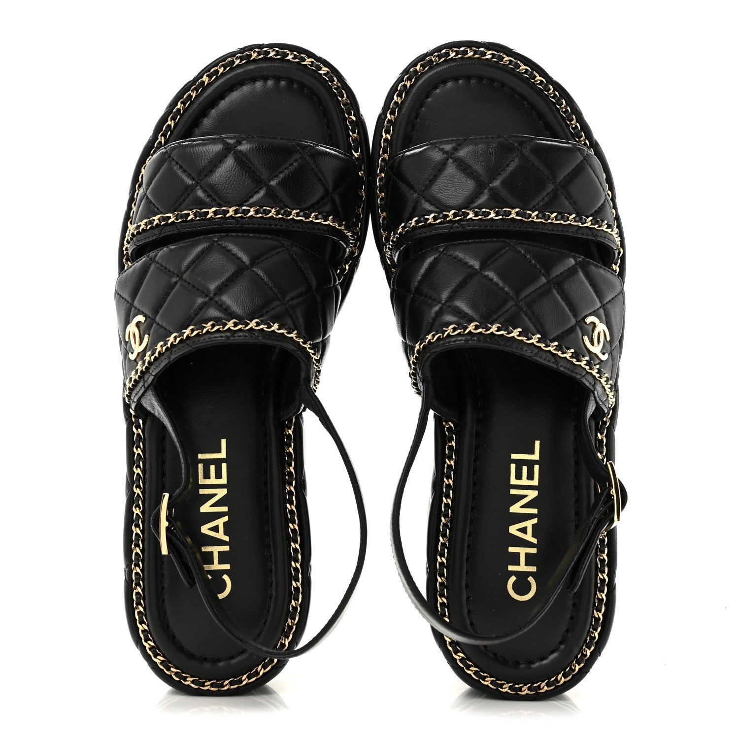Chanel Shiny Lambskin Quilted Chain Around CC Platform Sandals 40 Black 2 of 9
