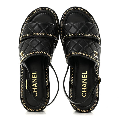 Chanel Shiny Lambskin Quilted Chain Around CC Platform Sandals 40 Black 2 of 9
