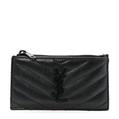 Saint Laurent Grain De Poudre Matelasse Chevron Monochrome Fragments Zippered Card Case Black 1 of 7