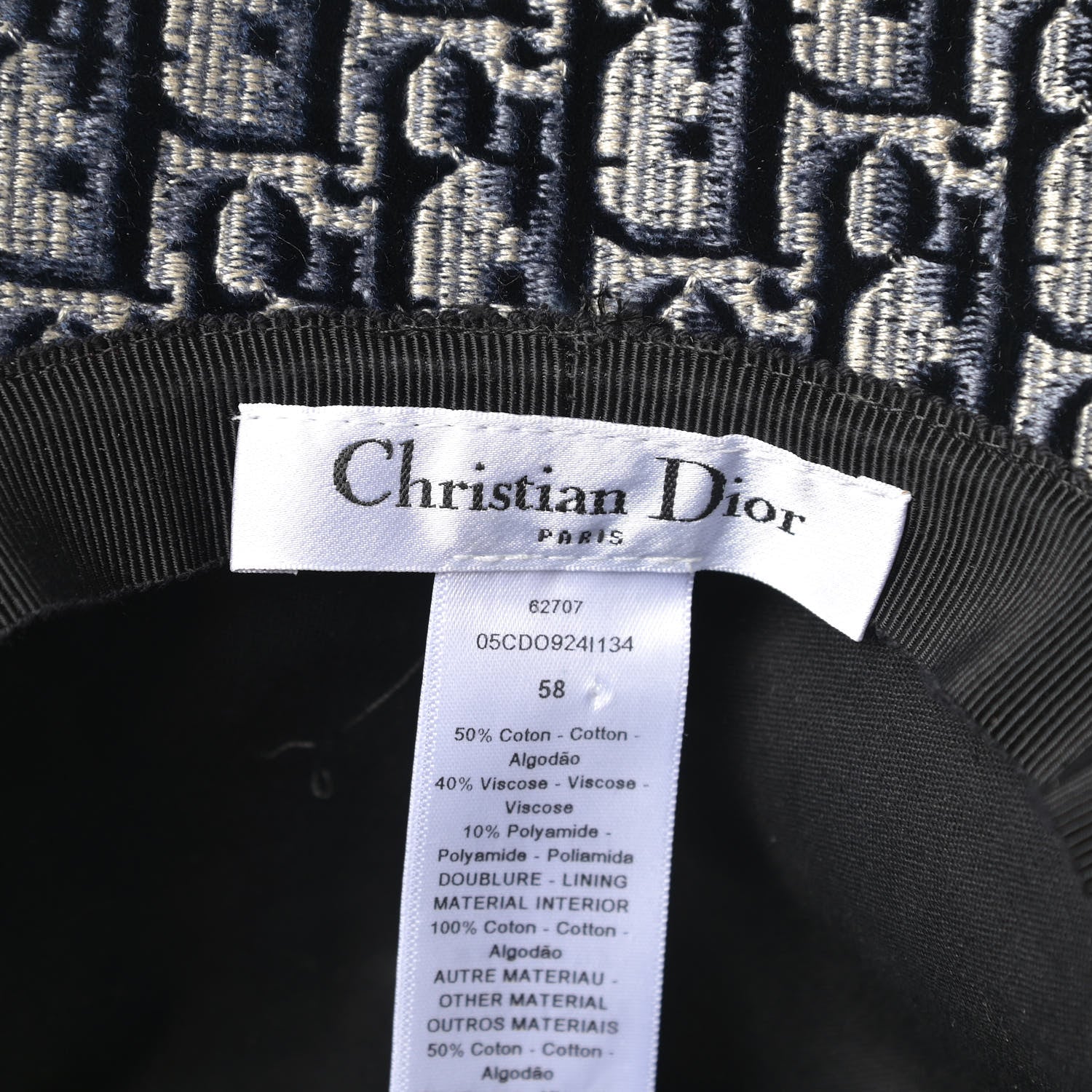 Christian Dior Velvet Oblique Large Brim Bucket Hat 58 Bleu Marine 6 of 8