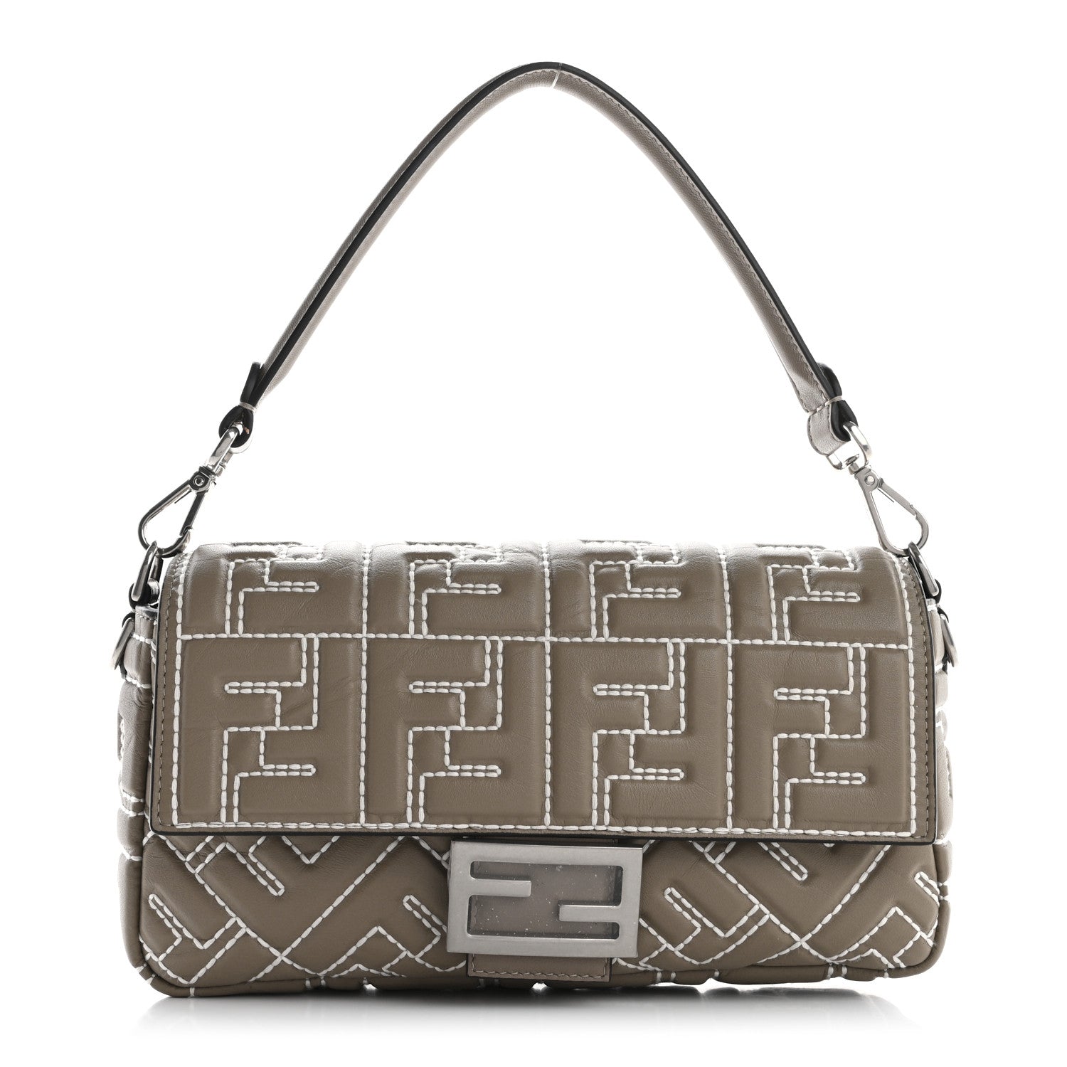 Fendi Nappa FF 1974 Embossed Stitched Baguette Tortora 1 of 13