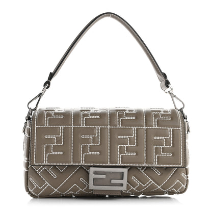 Fendi Nappa FF 1974 Embossed Stitched Baguette Tortora 1 of 13