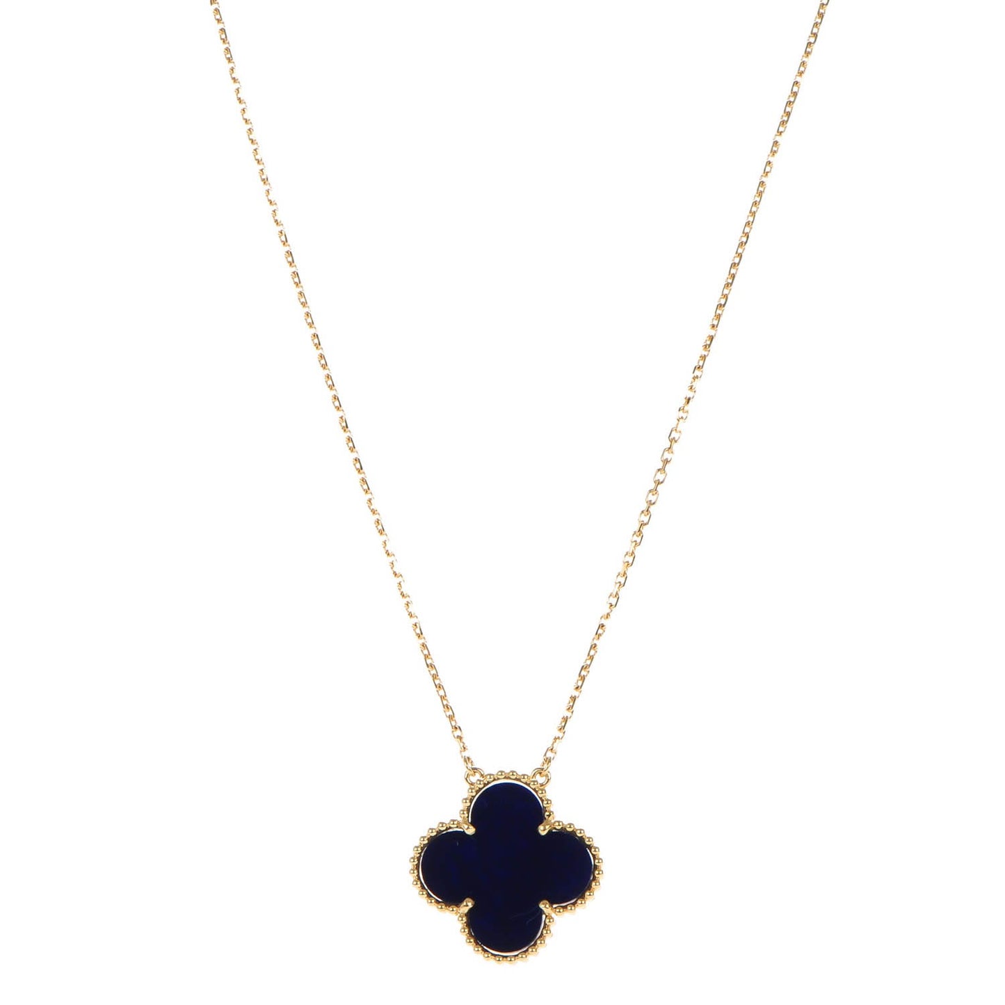 18K Yellow Gold Blue Sevres Porcelain Magic Alhambra Vendome Necklace