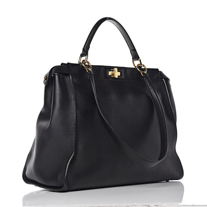 Fendi Vitello Seta Shiny Nappa Large Peekaboo Iconic Satchel Black 3 of 12