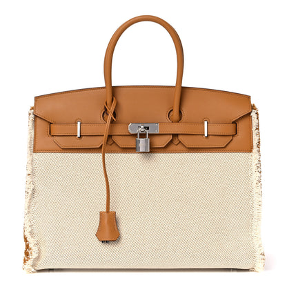 Hermes Swift Twill H Fray Fray Birkin 35 Sesame Ecru 1 of 34