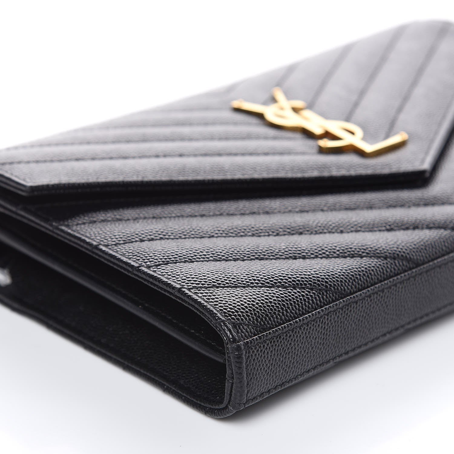 Saint Laurent Grain De Poudre Matelasse Chevron Monogram Chain Wallet Black 9 of 10