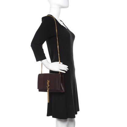 Saint Laurent Calfskin Snakeskin Embossed Medium Classic Monogram Kate Tassel Satchel Dark Red 2 of 10