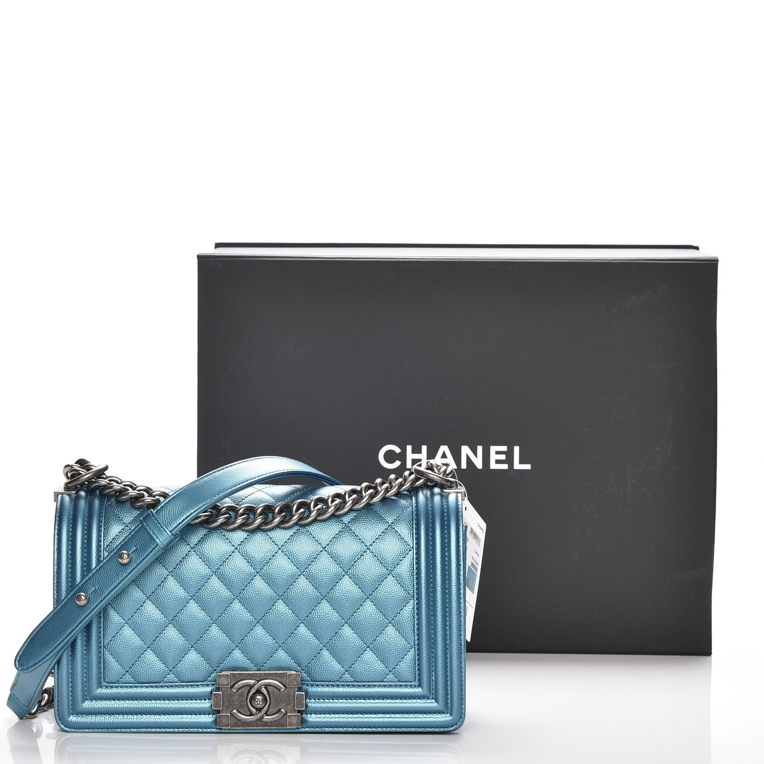 Chanel Metallic Caviar Quilted Medium Boy Flap Turquoise 7 of 8