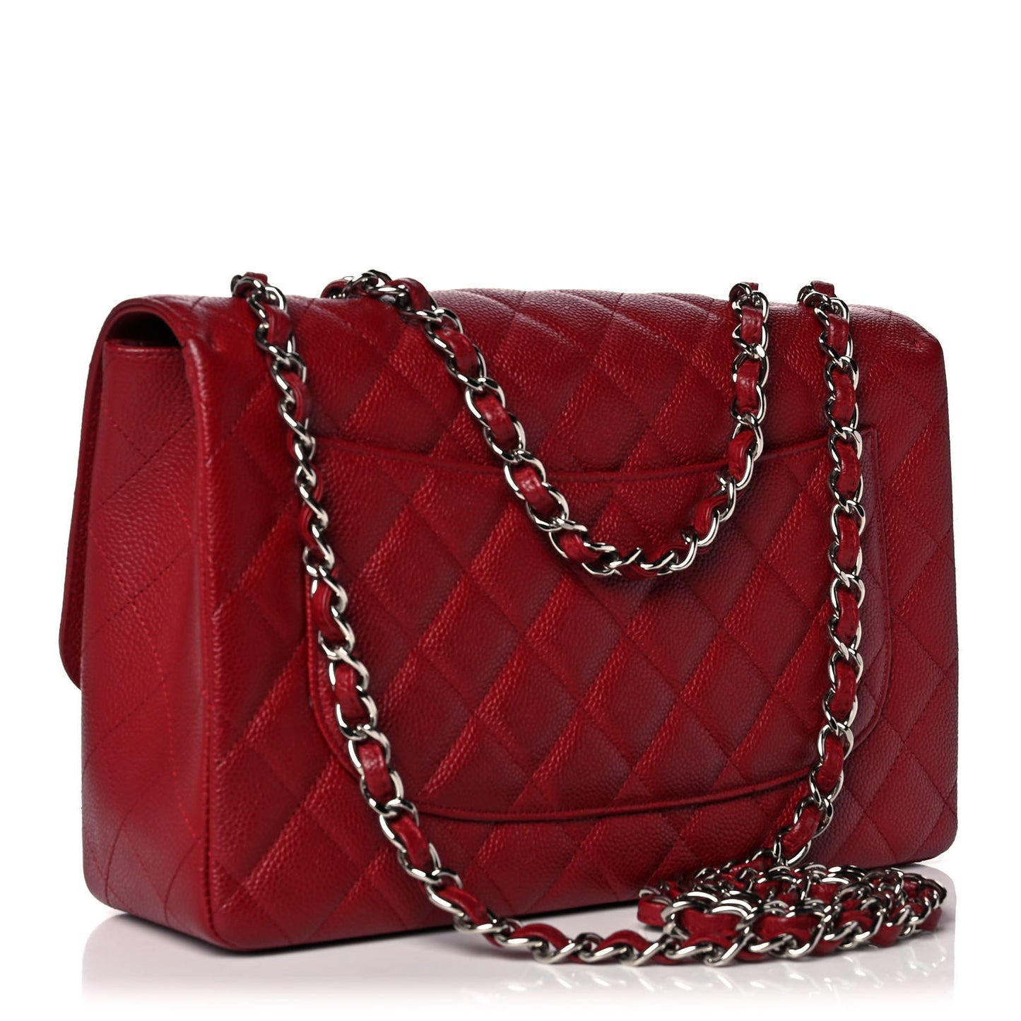 Caviar Quilted Jumbo Single Flap Dark Red