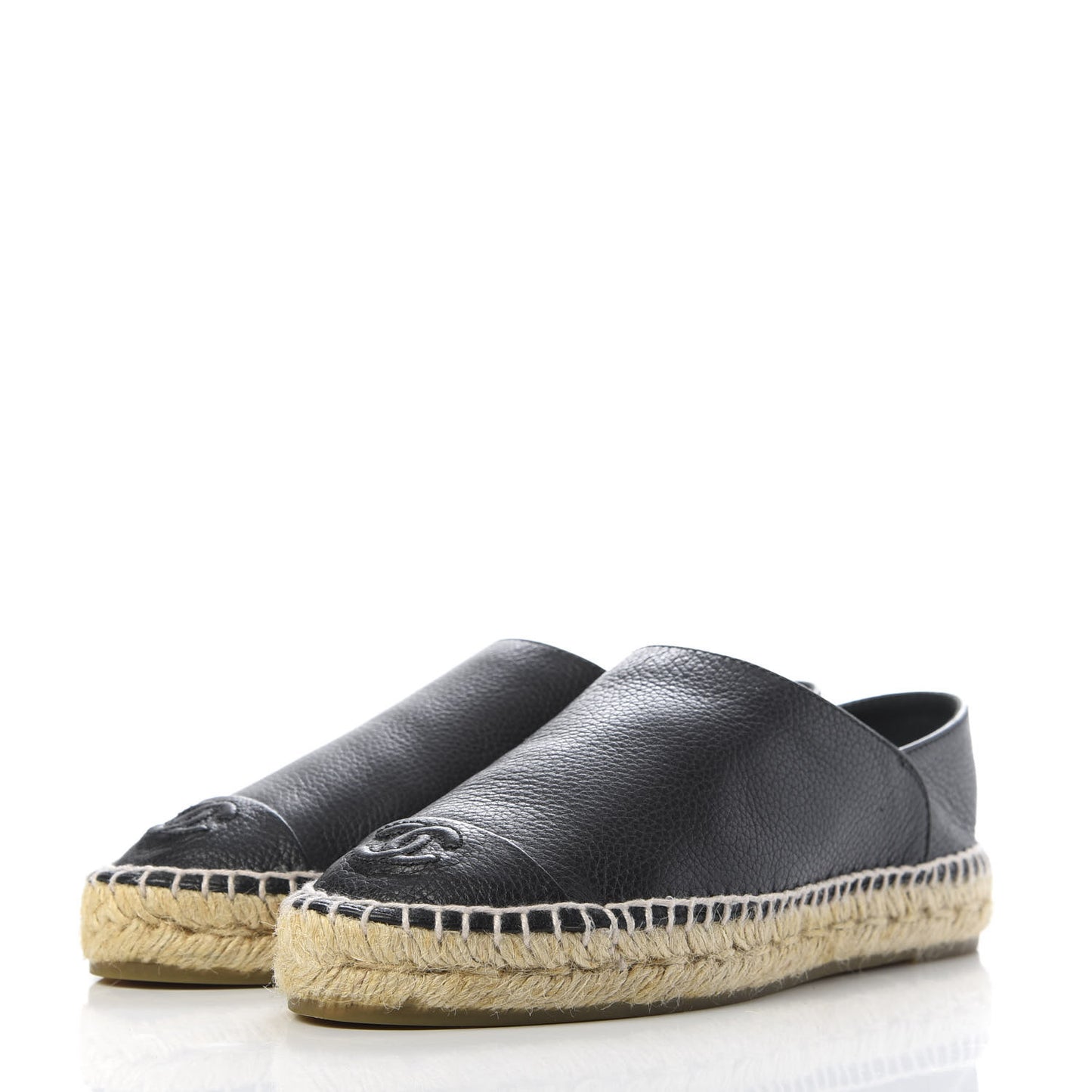 Grained Calfskin CC Espadrilles 36 Black