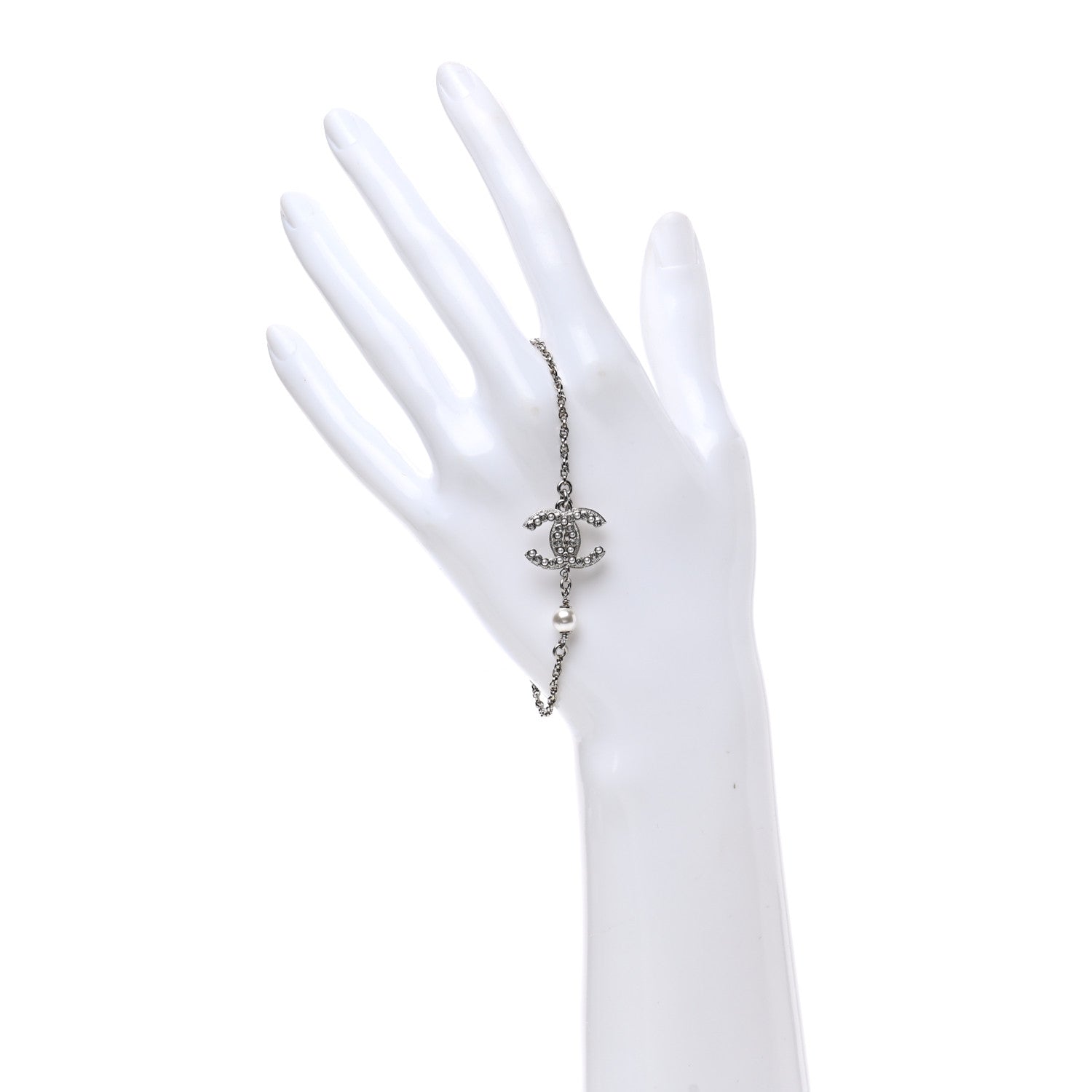 Chanel Pearl Crystal CC Bracelet Silver 2 of 5