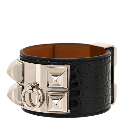 Hermes Matte Alligator Collier De Chien CDC Bracelet S Black 1 of 7