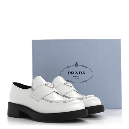 Prada Spazzolato Metal Triangle Logo 50mm Loafers 40.5 White Black 13 of 13