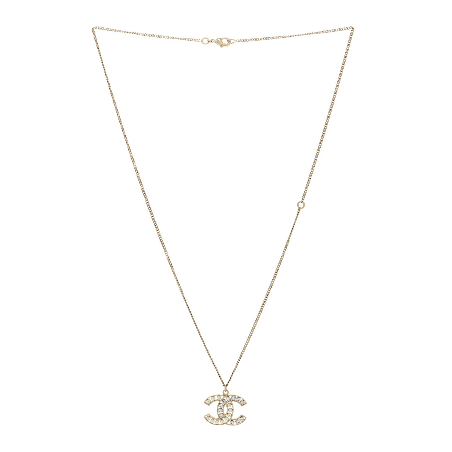 Chanel Crystal Pearl CC Pendant Necklace Gold 3 of 5