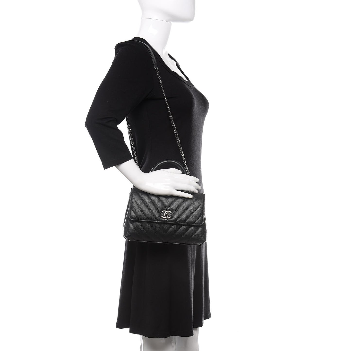 Caviar Chevron Quilted Mini Coco Handle Flap Black