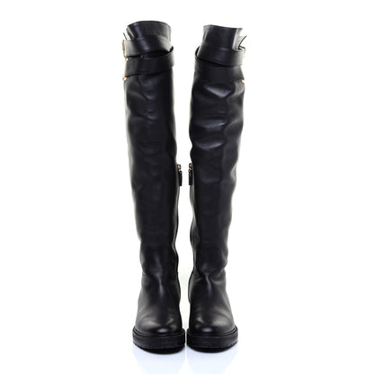 Valentino Garavani Calfskin Knee High Buckle Boots 37 Black 2 of 7