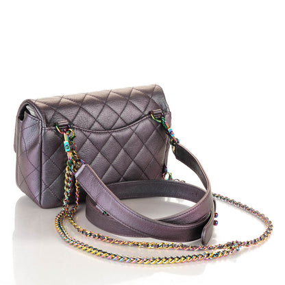 Chanel Iridescent Goatskin Quilted Small Double Carry Waist Chain Flap Purple 3 of 7