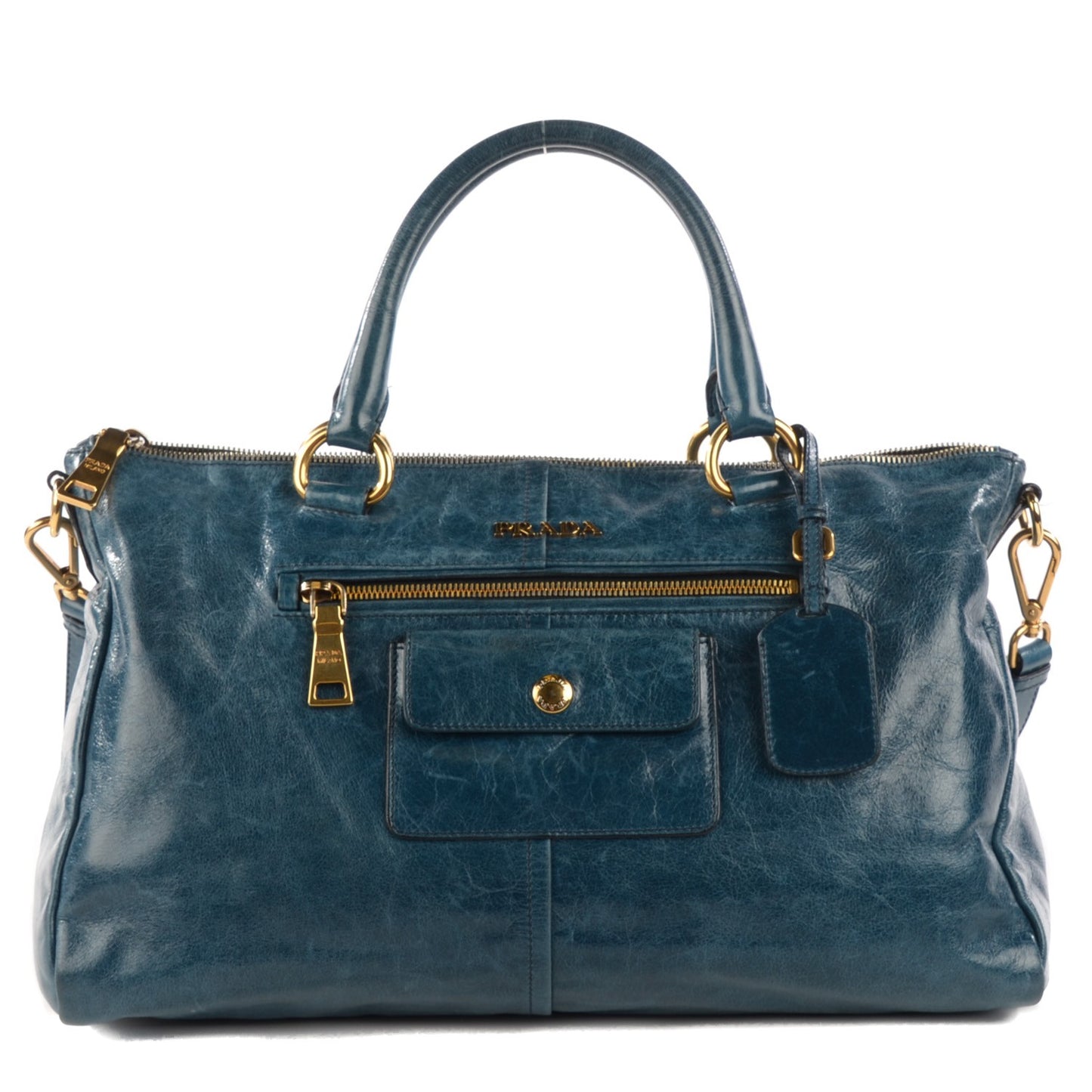 Vitello Shine Shopping Satchel Denim