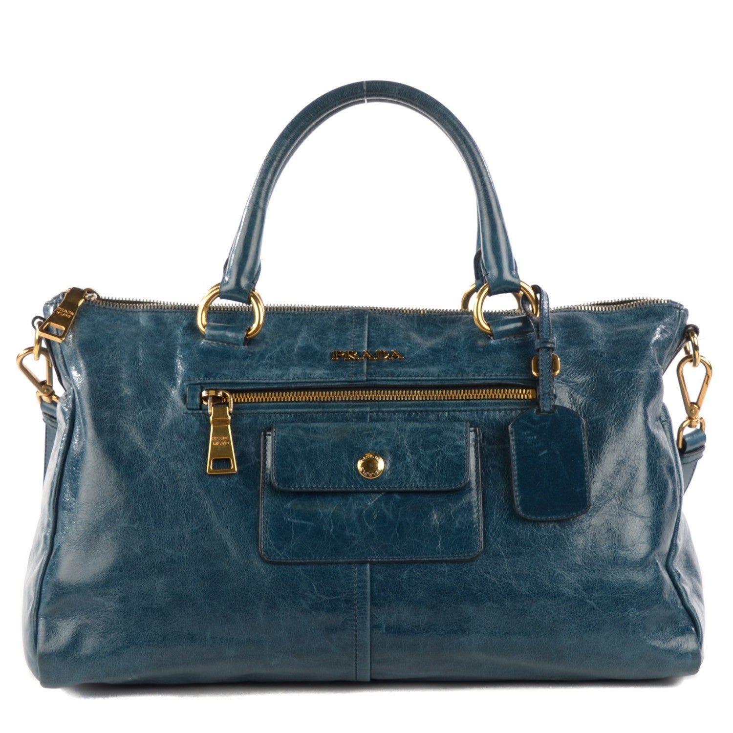 Prada Vitello Shine Shopping Satchel Denim 1 of 10