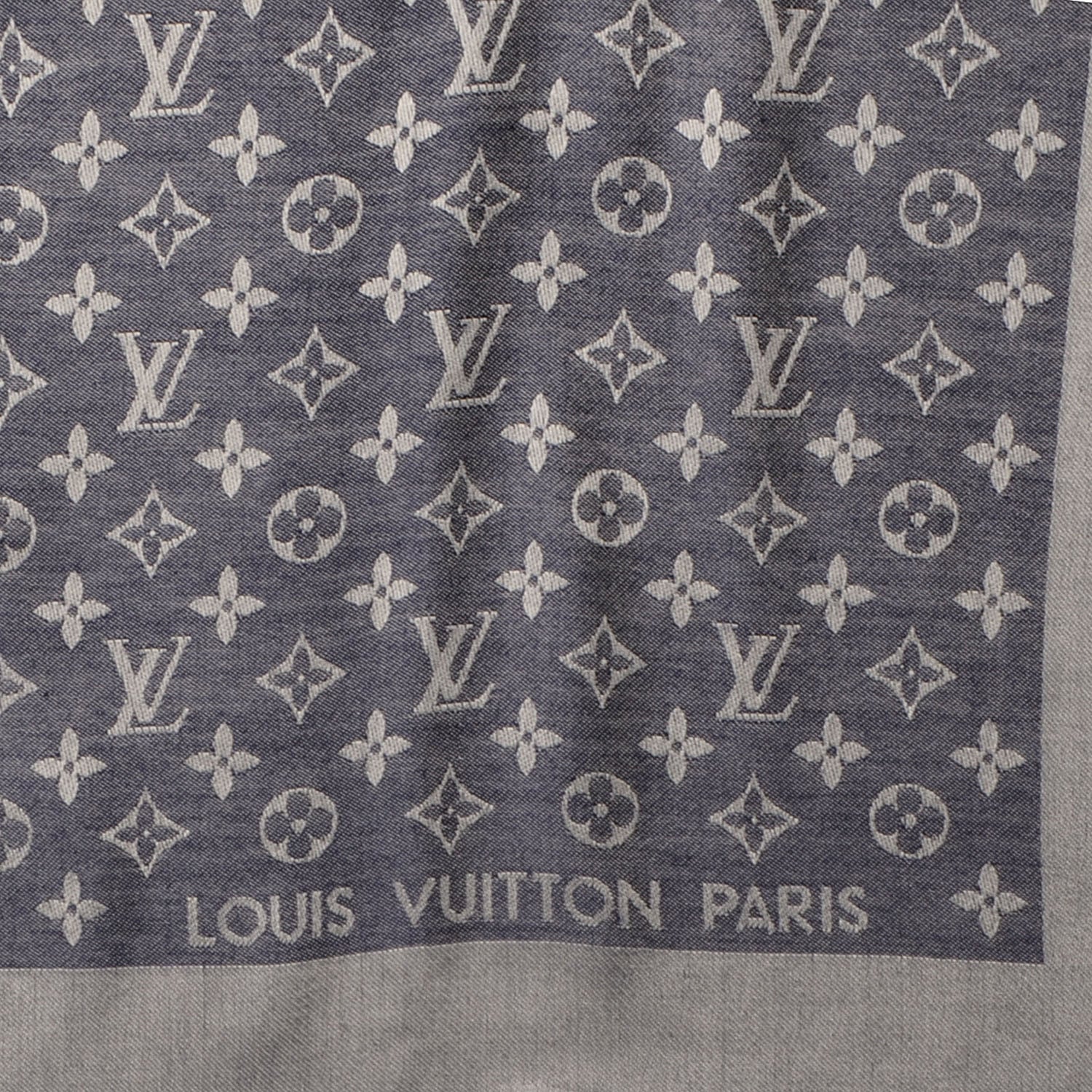 Louis Vuitton Silk Wool Monogram Denim Shawl Blue 4 of 5