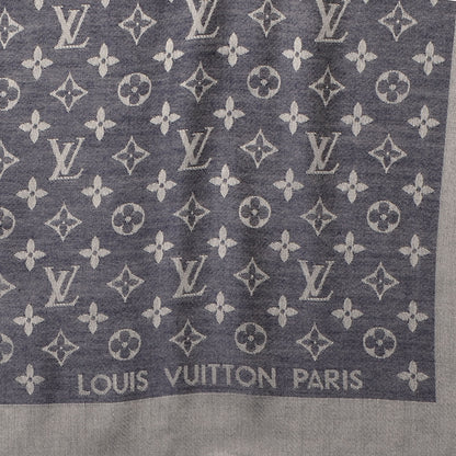 Louis Vuitton Silk Wool Monogram Denim Shawl Blue 4 of 5