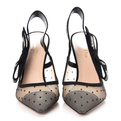 Christian Dior Mesh Plumetis Crystal Suede J'Adior Slingback 100mm Pumps 39 Nude Black 2 of 9