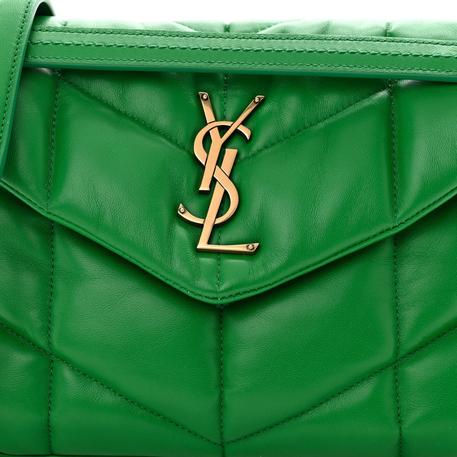 Saint Laurent Lambskin Quilted Small Loulou Puffer Monogram Chain Satchel New Vert 9 of 11