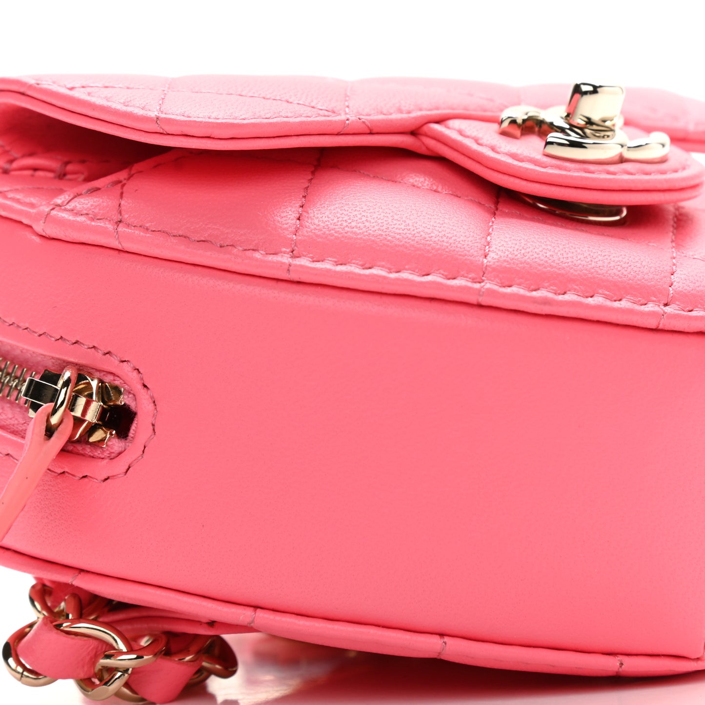 Lambskin Quilted CC In Love Heart Waist Belt Bag With Chain Pink