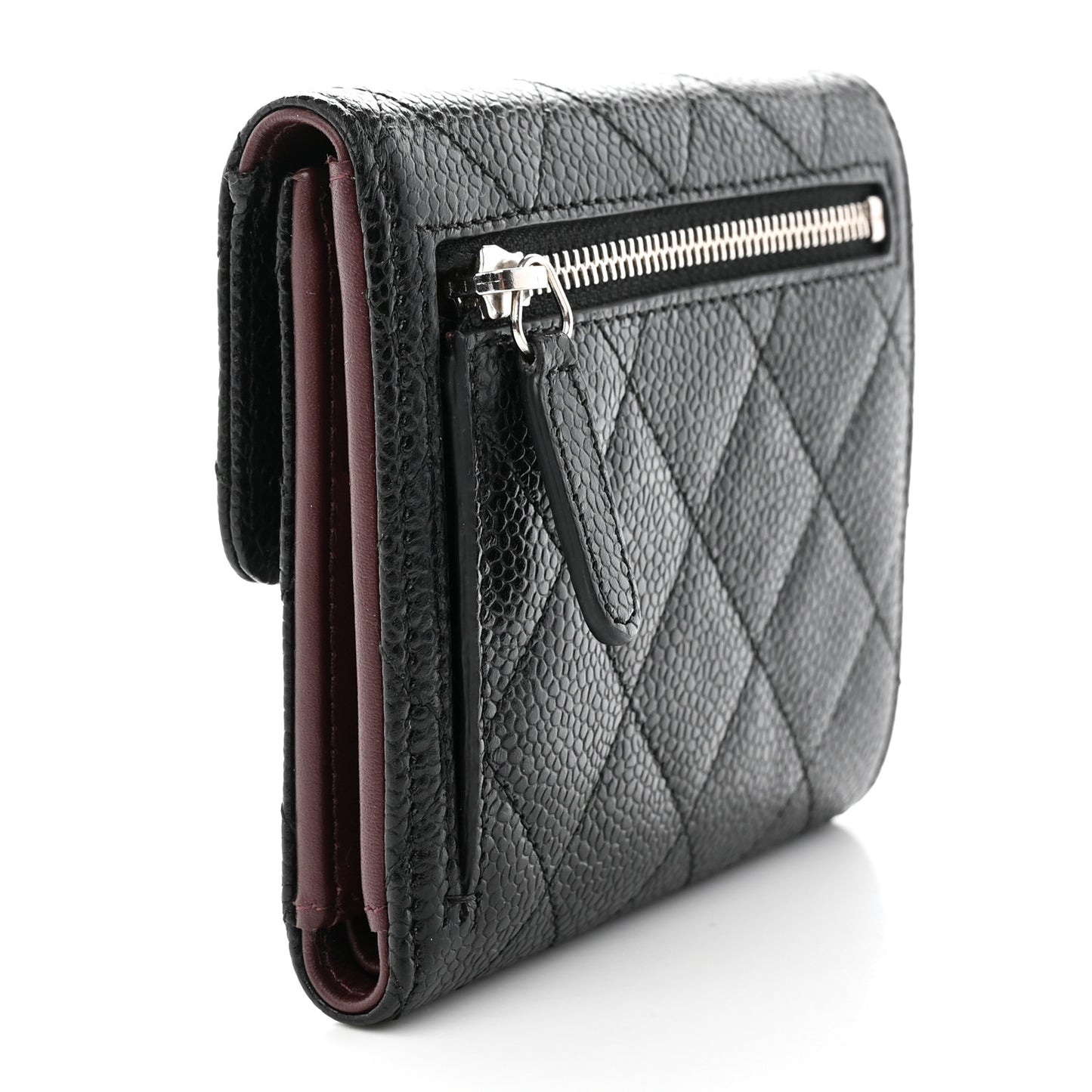 Caviar Quilted Compact Flap Wallet Black