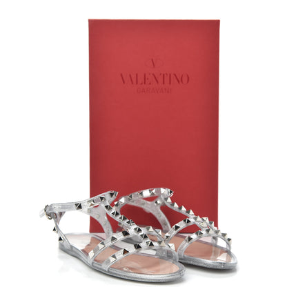 Valentino Garavani PVC Jelly Glitter Rockstud Caged Sandals 36 Silver 8 of 8