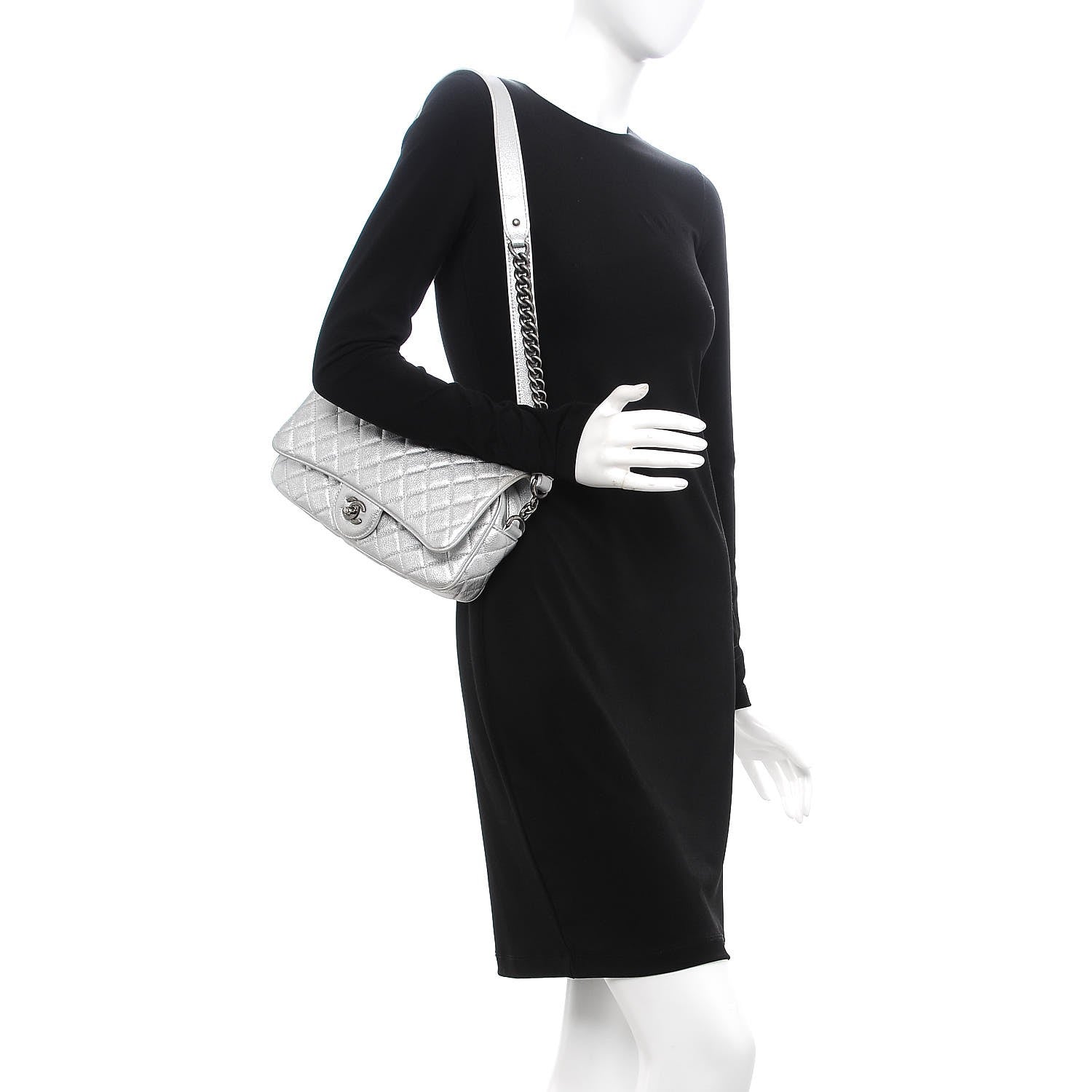 Chanel Metallic Calfskin Quilted Small Chain Detail Flap Silver 2 of 7