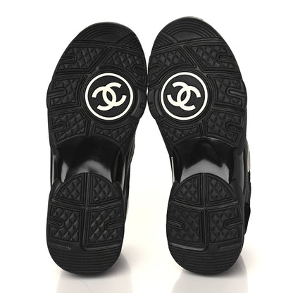 Chanel Mesh Suede Grained Calfskin Womens CC Sneakers 35 Black White 6 of 7
