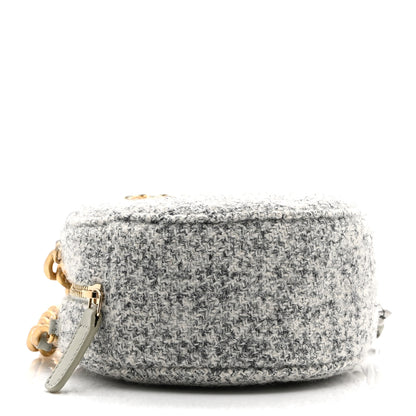 Chanel Wool Tweed Lambskin Quilted Chanel 19 Round Clutch With Chain Grey Ecru 4 of 10