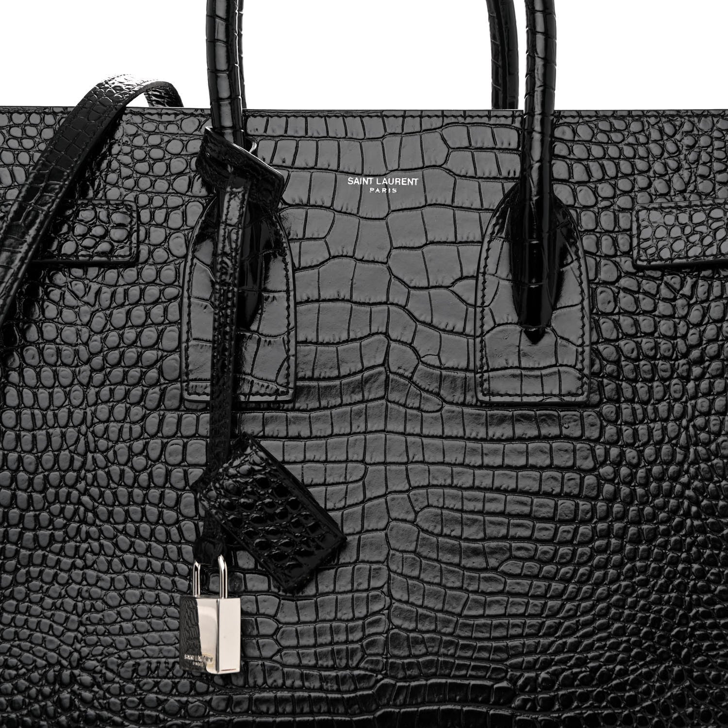 Saint Laurent Calfskin Crocodile Embossed Small Sac de Jour Black 7 of 9