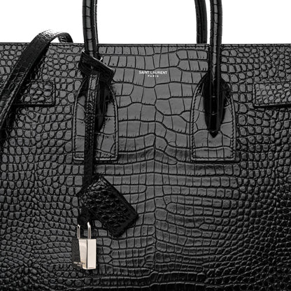 Saint Laurent Calfskin Crocodile Embossed Small Sac de Jour Black 7 of 9