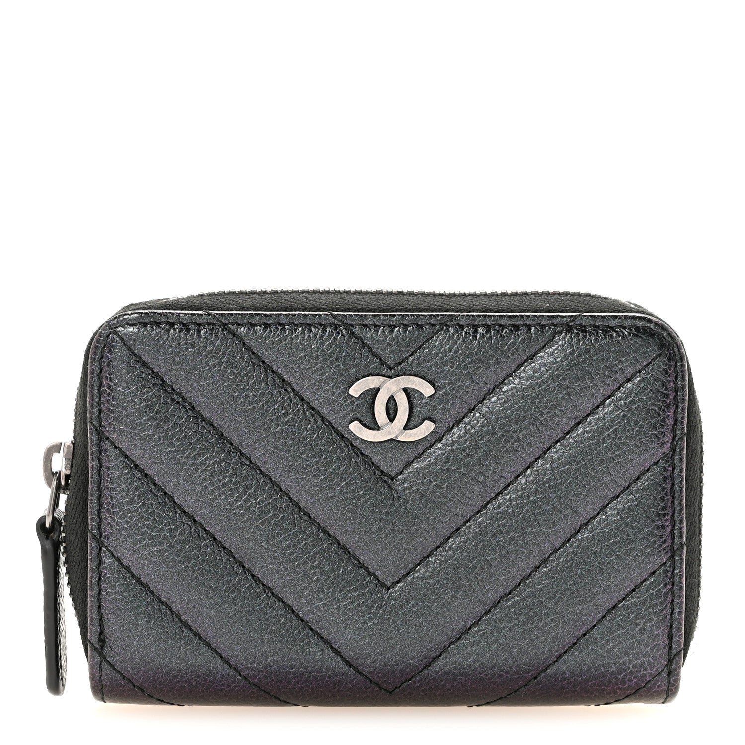 Chanel Iridescent Caviar Chevron Quilted Zip Around Coin Purse Black 1 of 7