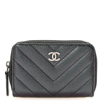 Chanel Iridescent Caviar Chevron Quilted Zip Around Coin Purse Black 1 of 7