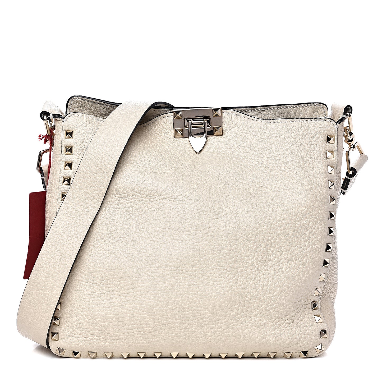 Pebbled Calfskin Small Rockstud Flip-Lock Messenger Bag Light Ivory